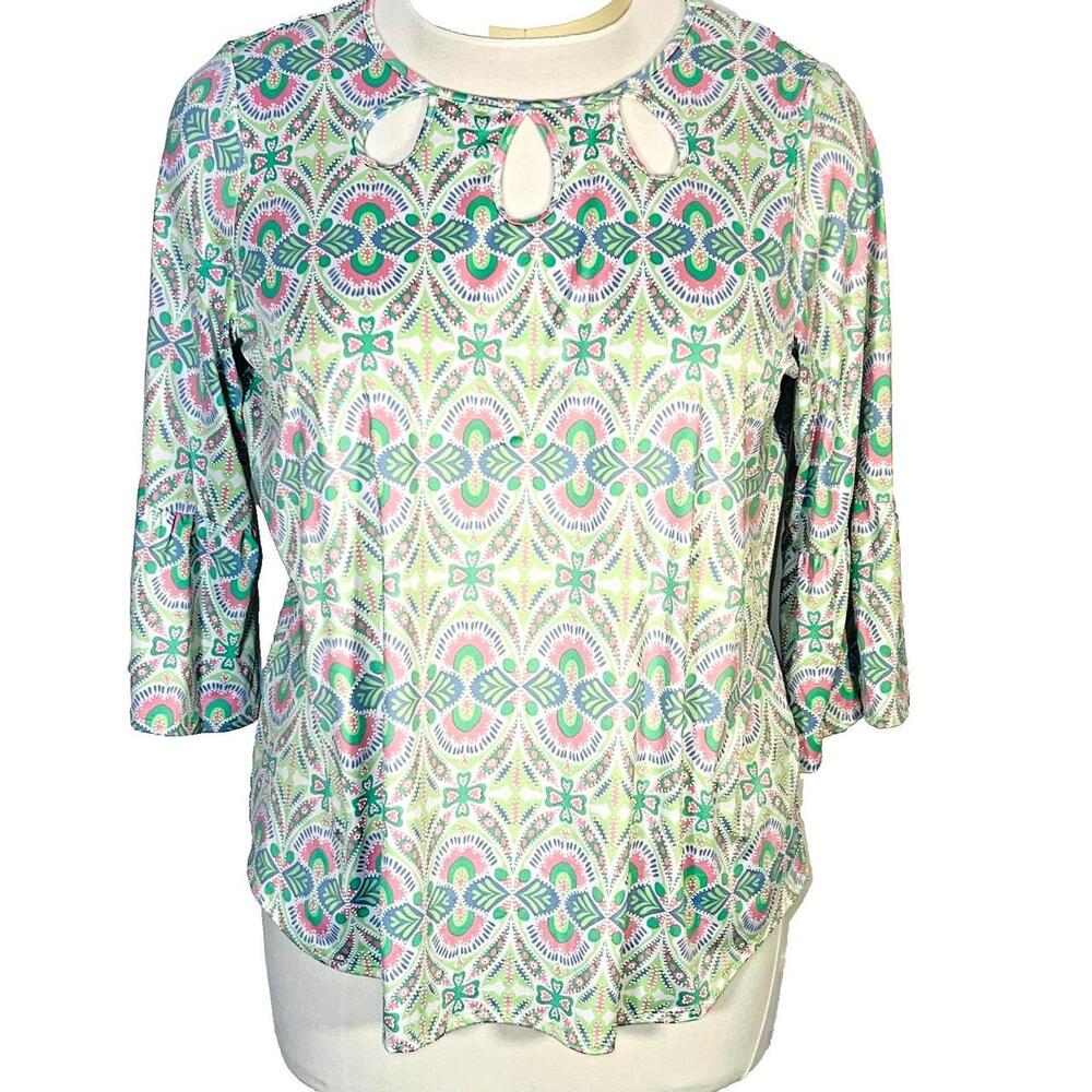 Ruby Rd Blouse Women XL Green Polyester Spandex Knit Relaxed